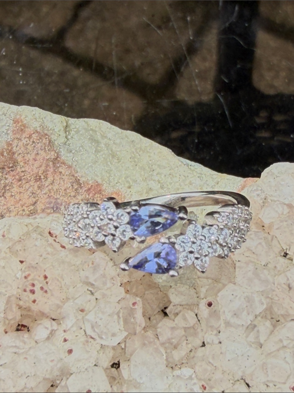 Tanzanite & Cubic Zirconia Floral Cluster 925 Sterling Silver Ring, Size 6.5